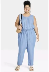 Knox Rose L Blue Tank Jumpsuit Romper Bohemian Light Weight Summer Outfit Cute - Picture 1 of 13