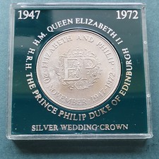 Elizabeth II & Philip Silver Wedding Anniversary Crown 1972 Original Lloyds Case