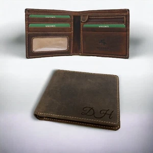 Personalised RFID Oiled Tan Leather Wallet Engraved Daddy Birthday Men's Gift - Picture 1 of 13