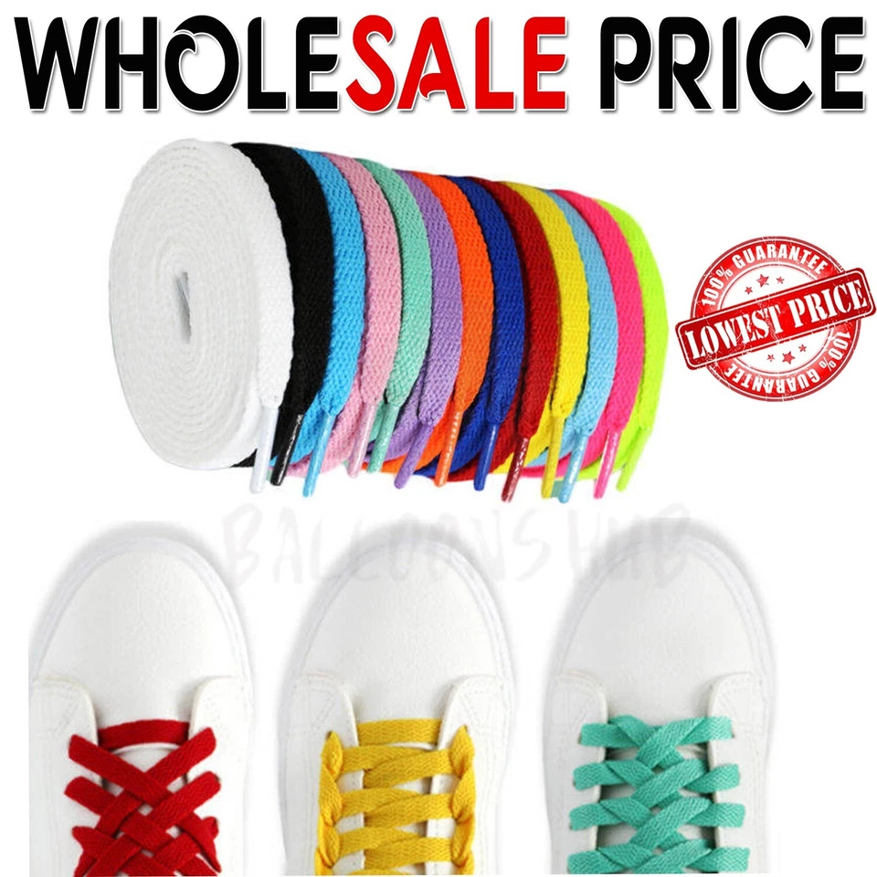Flat Shoe Laces Boots Trainers Skate Football Coloured Shoelaces Adult Kids - Image 1 of 1