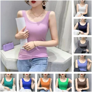 Women Ribbed Camisole Plain Blouse Tank Slim Fit Stretch Sleeveless Undershirt - Picture 1 of 28