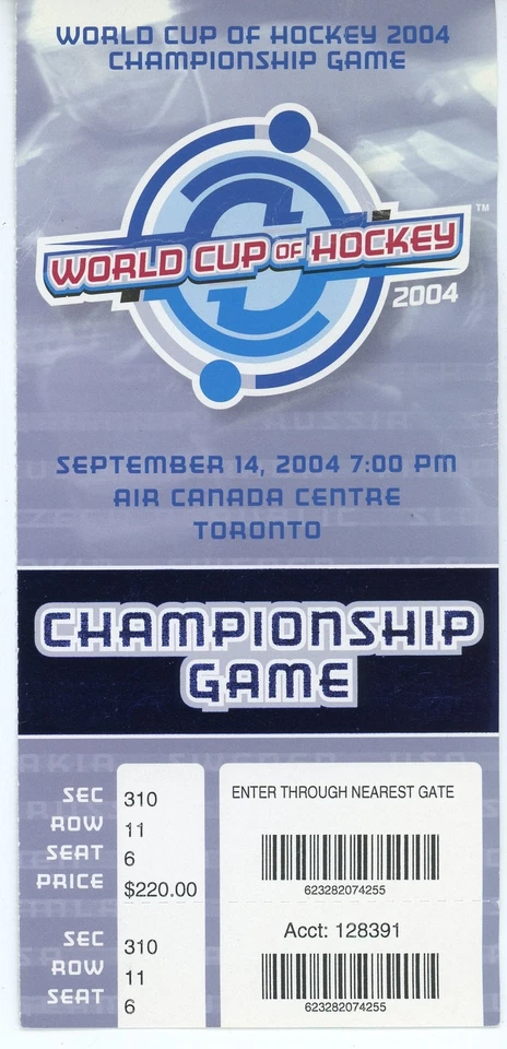 World Cup of Hockey Championship Ticket ACC (Toronto, 2004) Canada Finland - Image 1 of 1