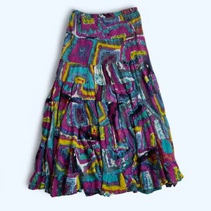 Gonna multicolore a strati hippie NY COLLECTION taglia S lunghezza tè A-Line cotone - Foto 1 di 6