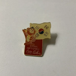Vintage 1988 Coca-Cola Seoul Olympics South Korea Pin Hodori Tiger Mascot Label - Picture 1 of 2