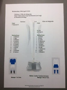 1958-59 Chelsea v Ville de Belgrade  Inter-Cities fairs cup Matchsheet - Picture 1 of 1