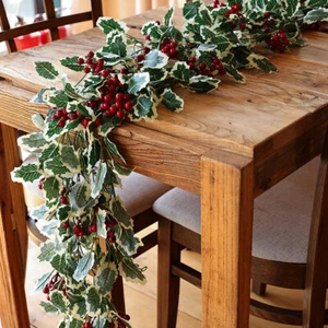 2M Christmas Garland Holly Leaf Red Berries Winter Fireplace Hanging Party Decor - Picture 1 of 14