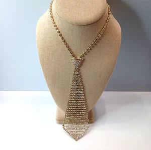 Rhinestone Crystal Tie Necklace silver Tone Statement Costume Jewelry Unbranded - Picture 1 of 7