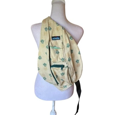 Kavu Rope Sling Crossbody Bag Beige Blue Yellow Pineapples Outdoor Travel - Image 1 of 4