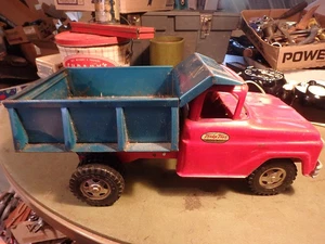 3N-vintage 1956?? TONKA TOYS pressed steel dump truck red & blue - Picture 1 of 6