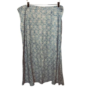 L.L.Bean Classic Fit Skirt Blue Floral Linen Midi Vacation Summer Casual 22W - Picture 1 of 7