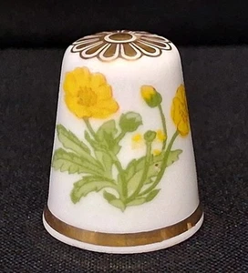 SPODE Fine Bone China Yellow Flowers w/ Gold Gilt Collectible Vtg Sewing Thimble - Picture 1 of 7