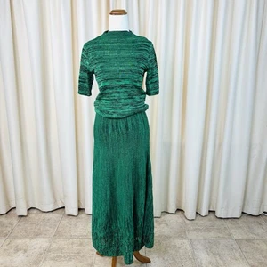 Sandro Womens Maxi Skirt Top Set Outfit Crepe Knit Green Black Size 2 - Picture 1 of 8