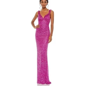 Mac Duggal Dress 5674 Size 6 Ruffel V-Neck Sequin Formal New Hot Fuchsia Glamour - Picture 1 of 16