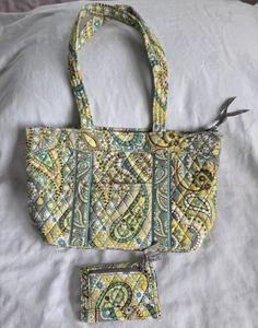 Vera Bradley Tote Shoulder Bag & Wallet Lemon Parfait Yellow Gray Paisley - Picture 1 of 20