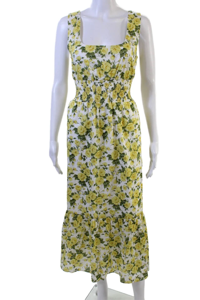 J Crew Womens White Floral Maxi Sundress Square Neck Sleeveless Cotton Size 8 - Image 1 of 4