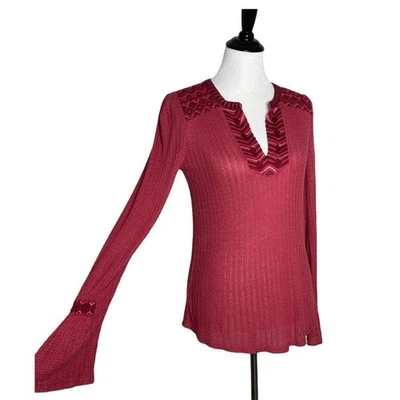 Lucky Brand Embroidered Top Womens XS Flare Sleeve BOHO Festival Woven Blouse - Image 1 of 4