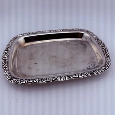 "Bandeja de relé rectangular real provincial placa de plata vintage Oneida 8""" Foto 1 de 4