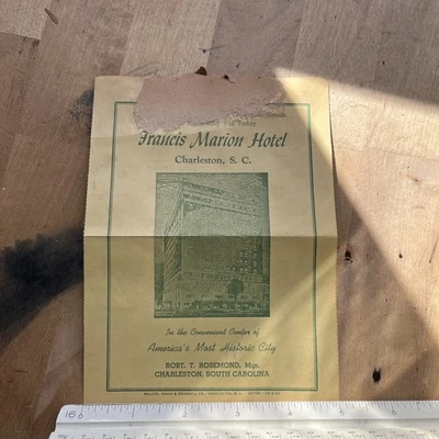 1944 Francis Marion Hotel Charleston SC Guest Receipt & Brochure WWII Era - A1 - Image 1 of 4