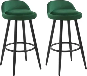 WOLTU Bar Stools Set of 2 Velvet Breakfast Chairs Green with Backrest & Footrest - Picture 1 of 7