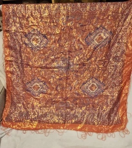 Vintage glitzernd orange Lurex Viskose Quasten Quadrat Tuch Schal Halstuch 36 x 36 - Bild 1 von 8