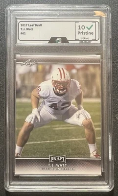 2017 LEAF DRAFT  T. J. WATT  (WISCONSIN/STEELERS) RC #62 PG 10 PRISTEEN - Image 1 of 2