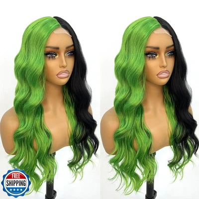 Pelucas delanteras de encaje verde y negro GIANNAY - Pelucas sintéticas de onda larga para mujer, Foto 1 de 4