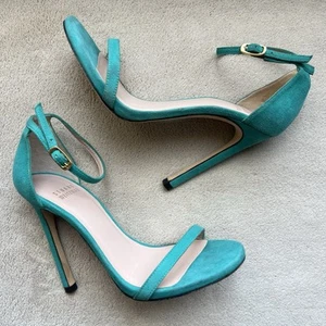 Stuart Weitzman Nudist Turquoise Teal Suede Stiletto Heeled Sandals Women 5 M - Picture 1 of 17