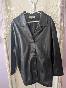 Women Charles Klein Black Soft Leather Jacket Size 24W Long/Sleeves  - Picture 1 of 7