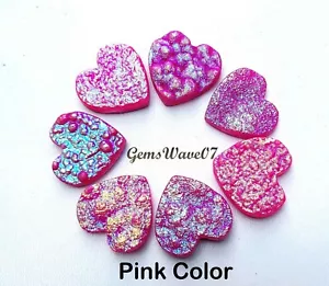 Pink Color Titanium Druzy Agate Heart Shape Cabochon Carved Gemstone 29-30 mm - Picture 1 of 4