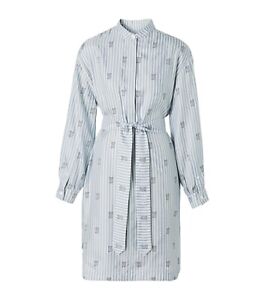 BURBERRY TB Monogram Stripe SILK Shirt Dress fits 10 12 M L Long Sleeves Belt