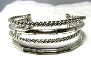 David Yurman Sterling Silver 5-Rows Stax Pave Diamond Bracelet Small - Picture 1 of 13
