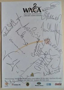 ENGLAND TO AUSTRALIA 1998-99 ONE DAY INTERNATIONAL SQUAD AUTOGRAPHED WACA PAPER - Picture 1 of 2