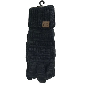 C.C GRAY BLACK KNIT GLOVES WITH smart tips touch screen fingers - Picture 1 of 5