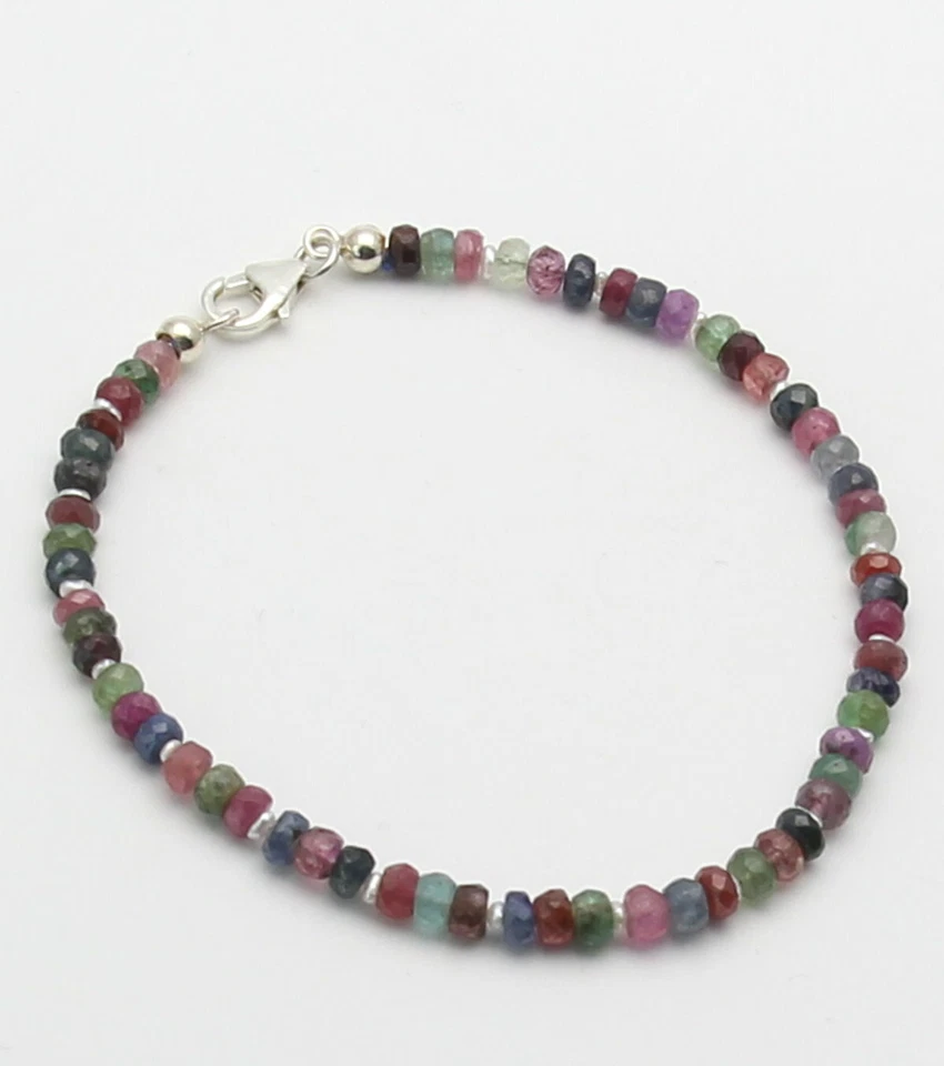 Edelstein-Armband - Rubin Saphir Smaragd mit Perlen 21 cm lang - Bild 1 von 1