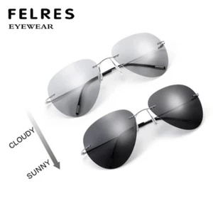Metal Alloy Rimless Polarized Photochromic Sunglasses Men Driving Glasses Hot - Picture 1 of 23