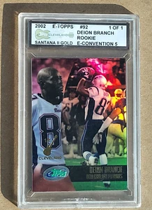 2002 E Topps #92 Deion Branch tarjeta de novato E-Convention 5 Santana II oro 1 de 1 - Imagen 1 de 3