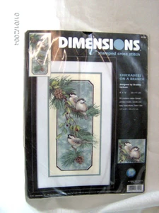 DIMENSIONS STAMPED CROSS STITCH CHICKADEES ON BRANCH NEEDLECRAFT KIT #3199 8x16" - Picture 1 of 4