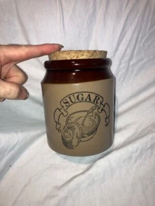 Vintage SUGAR  Jar Pearsons Of Chesterfield Brown Stoneware With Cork Lid - Picture 1 of 2