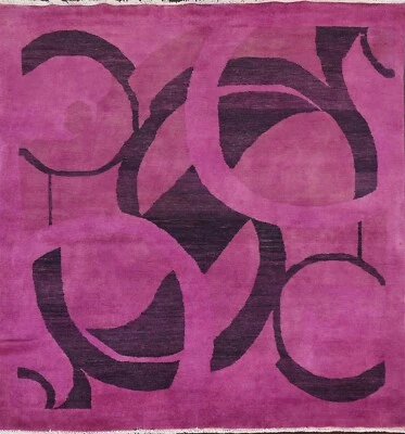 PURPLE Modern Gabbeh Kashkoli Oriental Area Rug Hand-knotted Carpet 5'x5' Square - Image 1 of 4