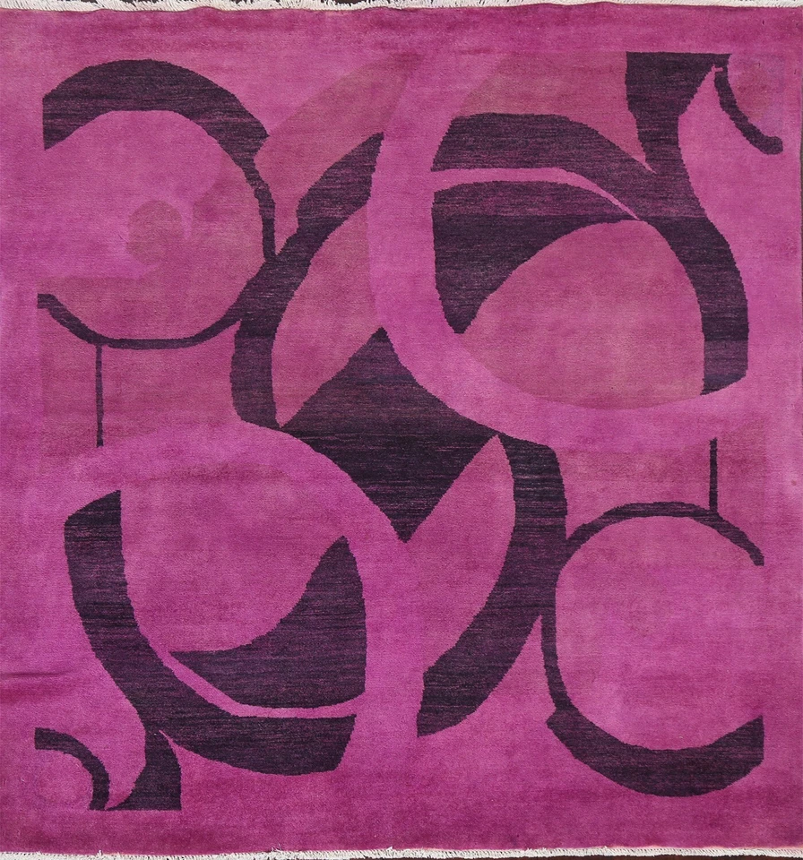 PURPLE Modern Gabbeh Kashkoli Oriental Area Rug Hand-knotted Carpet 5'x5' Square - Image 1 of 4