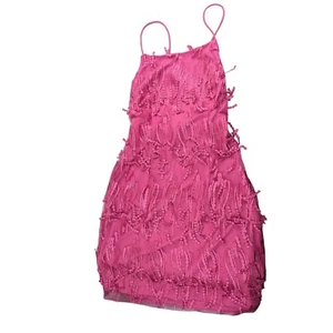 Mini abito donna Lulus taglia grande rosa caldo frange stringato senza schiena flapper - Foto 1 di 5