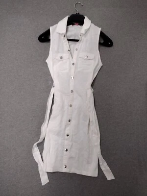 Camisa de cinturón de lino blanca Guess para mujer vestido ajustado con cuello abotonado talla S Foto 1 de 4