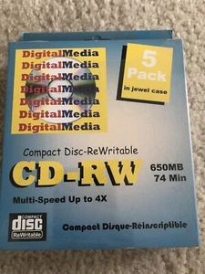 High-Speed CD-RW Rewritable 4x 650MB 74Min 5-Pack - Picture 1 of 3