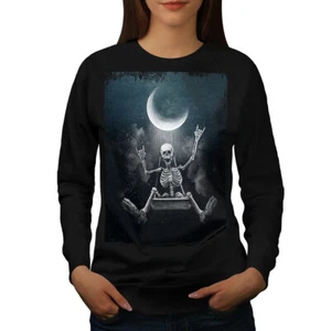Wellcoda Skeleton Swinging Under the Moon Womens Sweatshirt - Picture 1 of 5