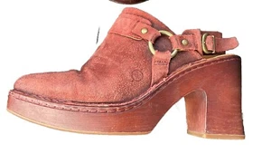 BORN Hudson Clogs Suede Heel 10 M Slingblack 90s Maroon Y2K Platform Slip On - Picture 1 of 7
