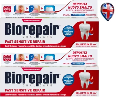 2 x Biorepair "Fast Sensitive Repair" Zahnpasta mit microRepair Neue Form 75 ml