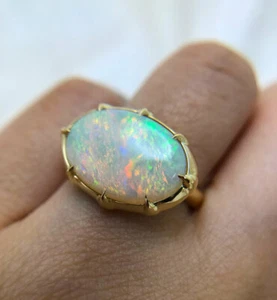 Anello in argento sterling 925 massiccio 7,00 carati, placcato oro, anello fatto a mano anello opale - Foto 1 di 2
