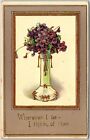 Flowers in Vase Violets Greetings and Wishes Card Bordered Postcard