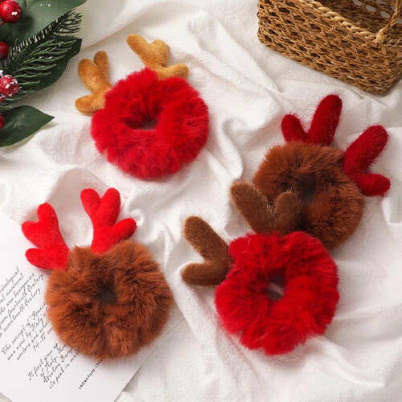 Женщин красный лось волос Scrunchies мультфильм плюшевые волосы веревки меха искусственного меха волос кольцо - Изображение 1 из 4