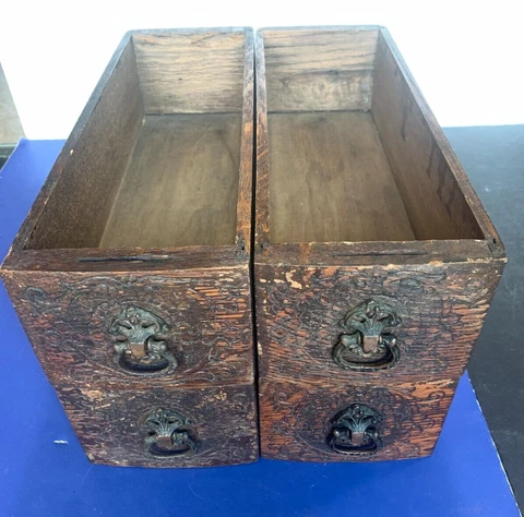 Antique Sewing Machine Wood Drawer 15" x 5" Ornate Carved Front Lot of 4 Cover